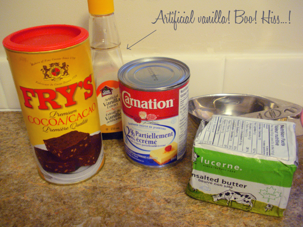ingredients for super easy chocolate icing