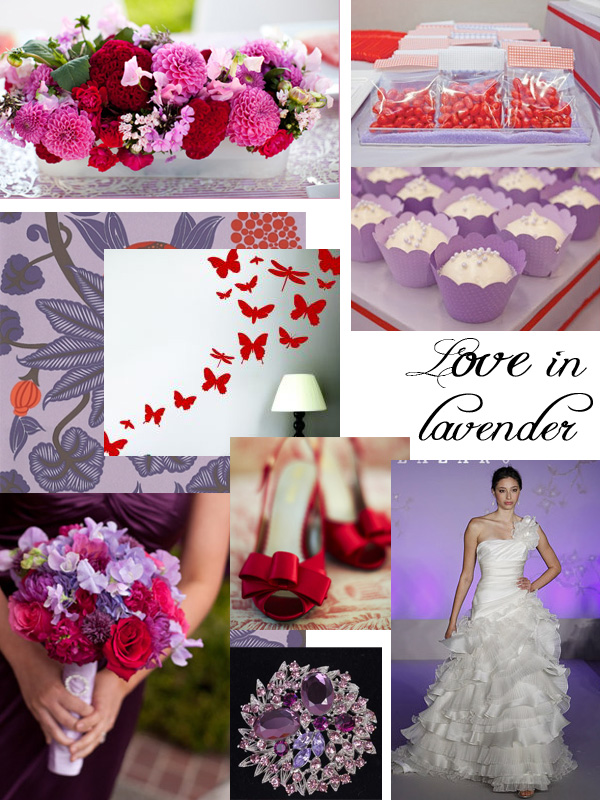red and lavender wedding Credits Centerpiece Becky Hill Photography via