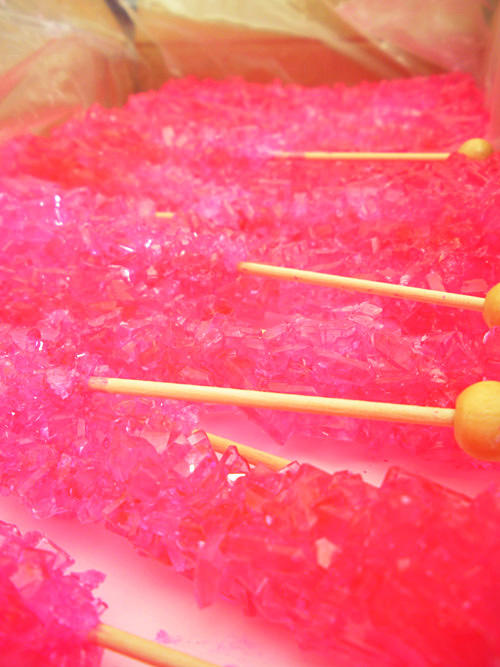 hot pink rock candy sticks