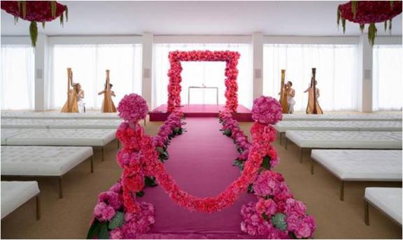 pink monochromatic wedding flowers Photo via One Wed