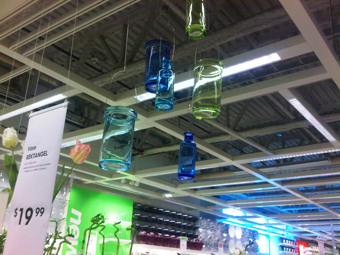 Blue and green glass bottles IKEA