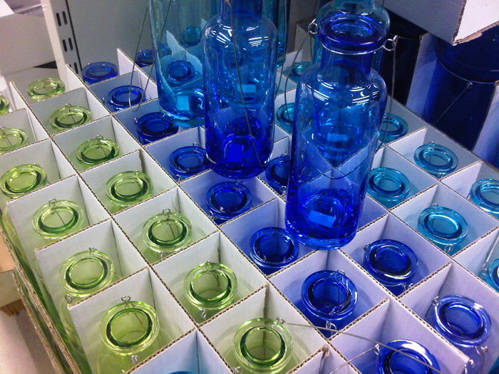 Blue and green glass wedding vases