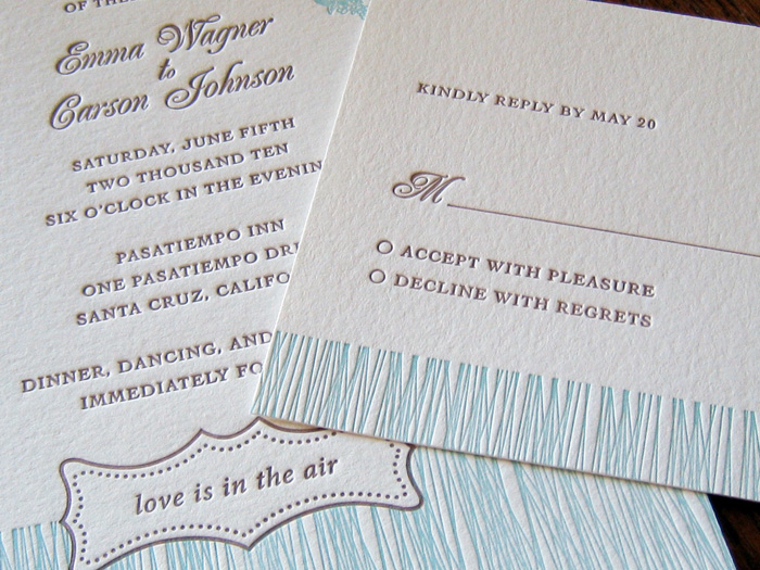 blue bird theme letterpress wedding invitation 2