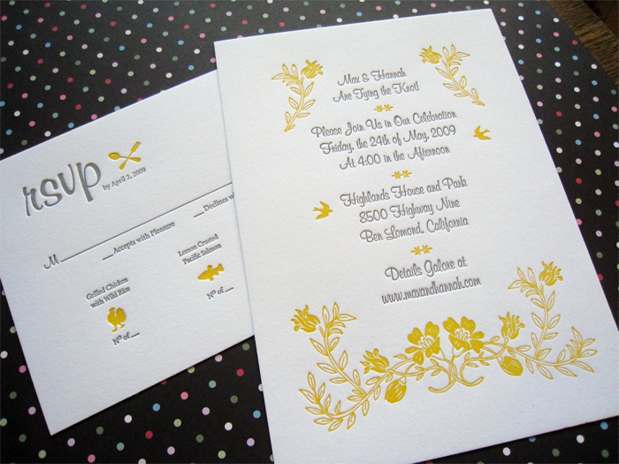 yellow letterpress wedding invitation