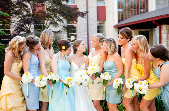 baby blue and yellow bridesmaids