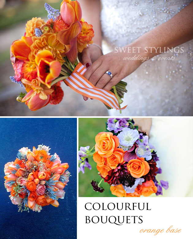 colorful bouquets orange wedding Photo credit clockwise Santa Barbara 