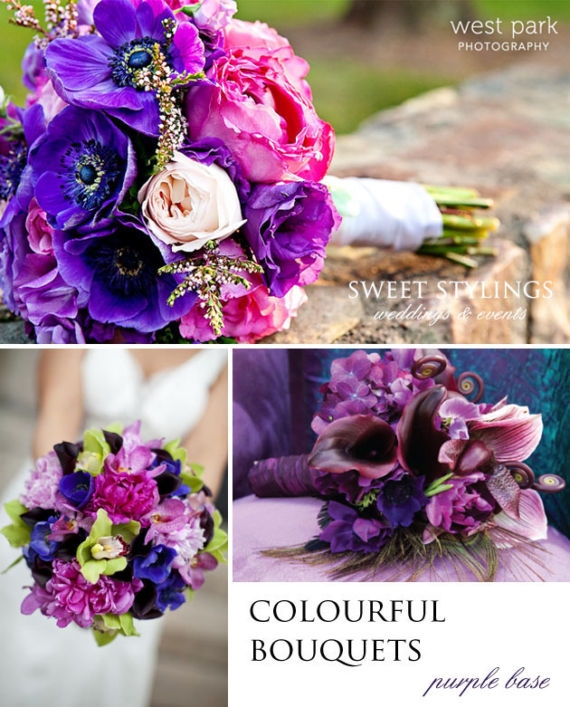 colorful bouquets purple and pink wedding